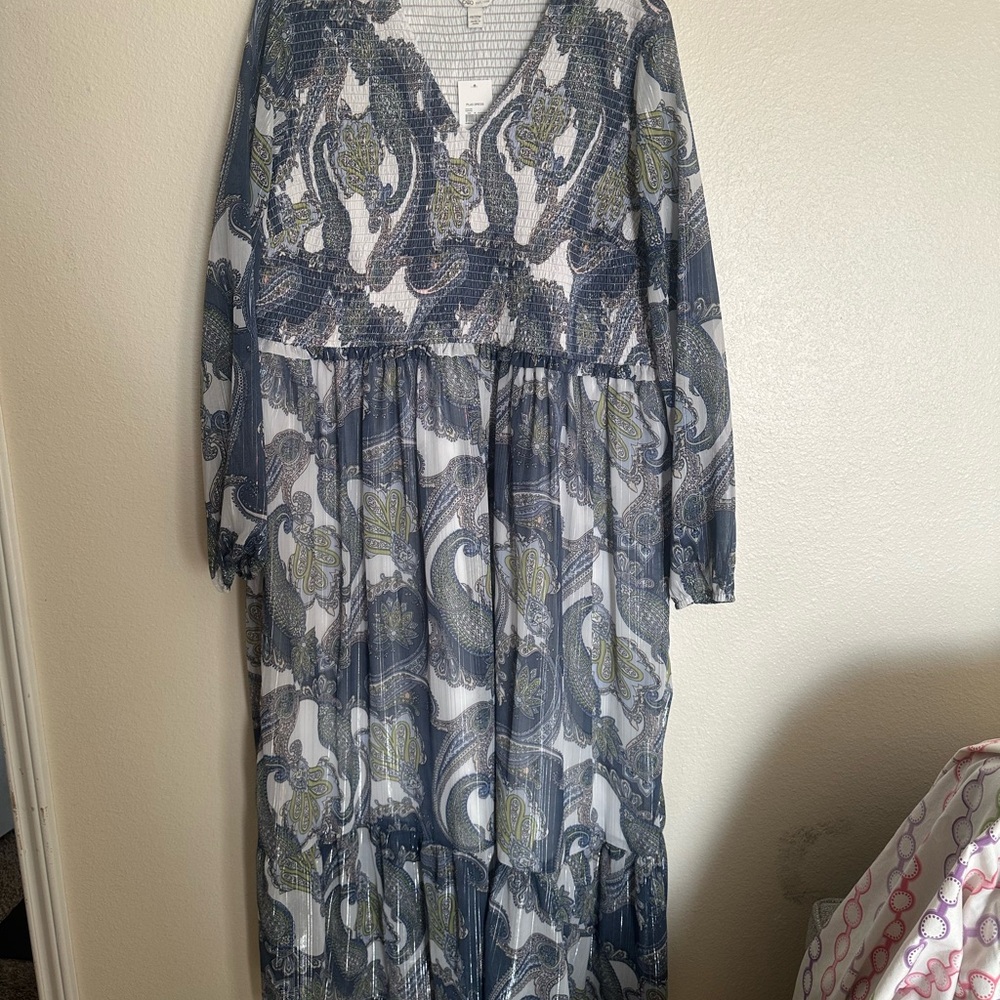 Cato Blue and Green Long Sleeve Dress hermoso vestido nuevo